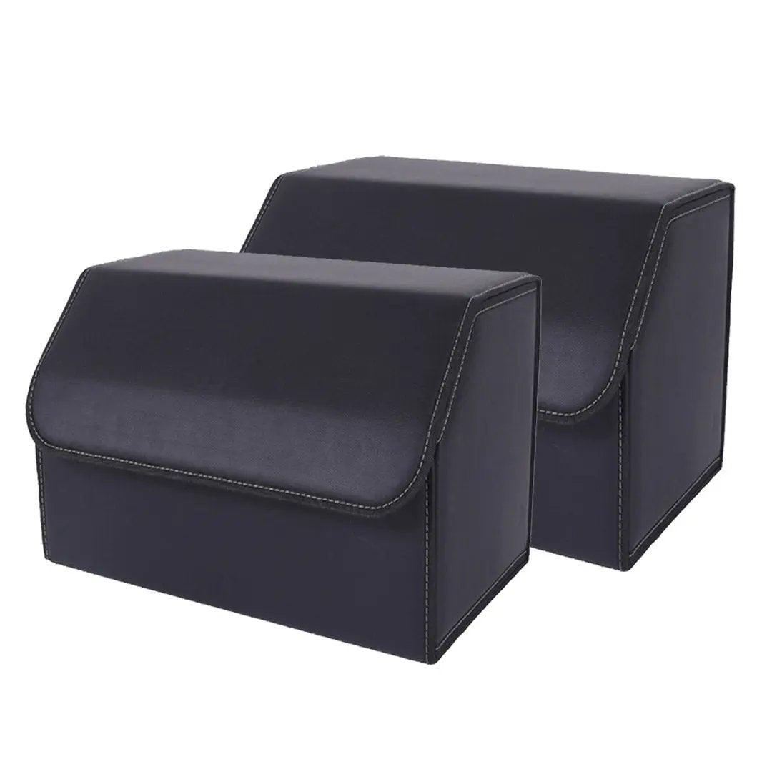 SOGA 2X Leather Car Boot Collapsible Foldable Trunk Cargo Organizer Portable Storage Box Black Medium Soga