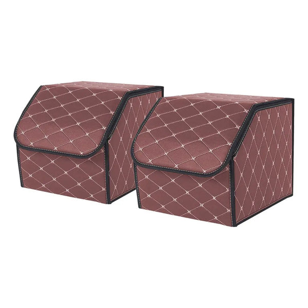 SOGA 2X Leather Car Boot Collapsible Foldable Trunk Cargo Organizer Portable Storage Box Coffee/Gold Stitch Small Soga