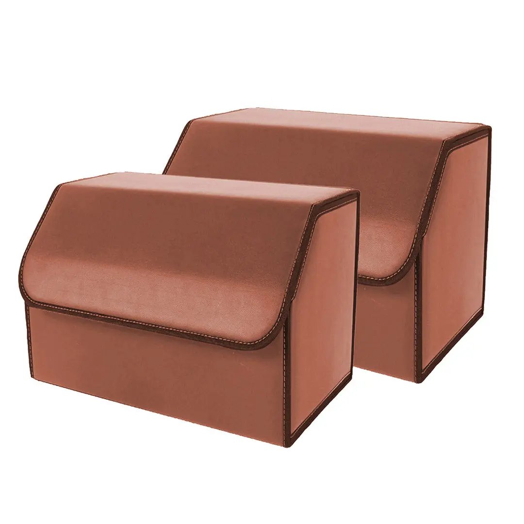 SOGA 2X Leather Car Boot Collapsible Foldable Trunk Cargo Organizer Portable Storage Box Coffee Medium Soga