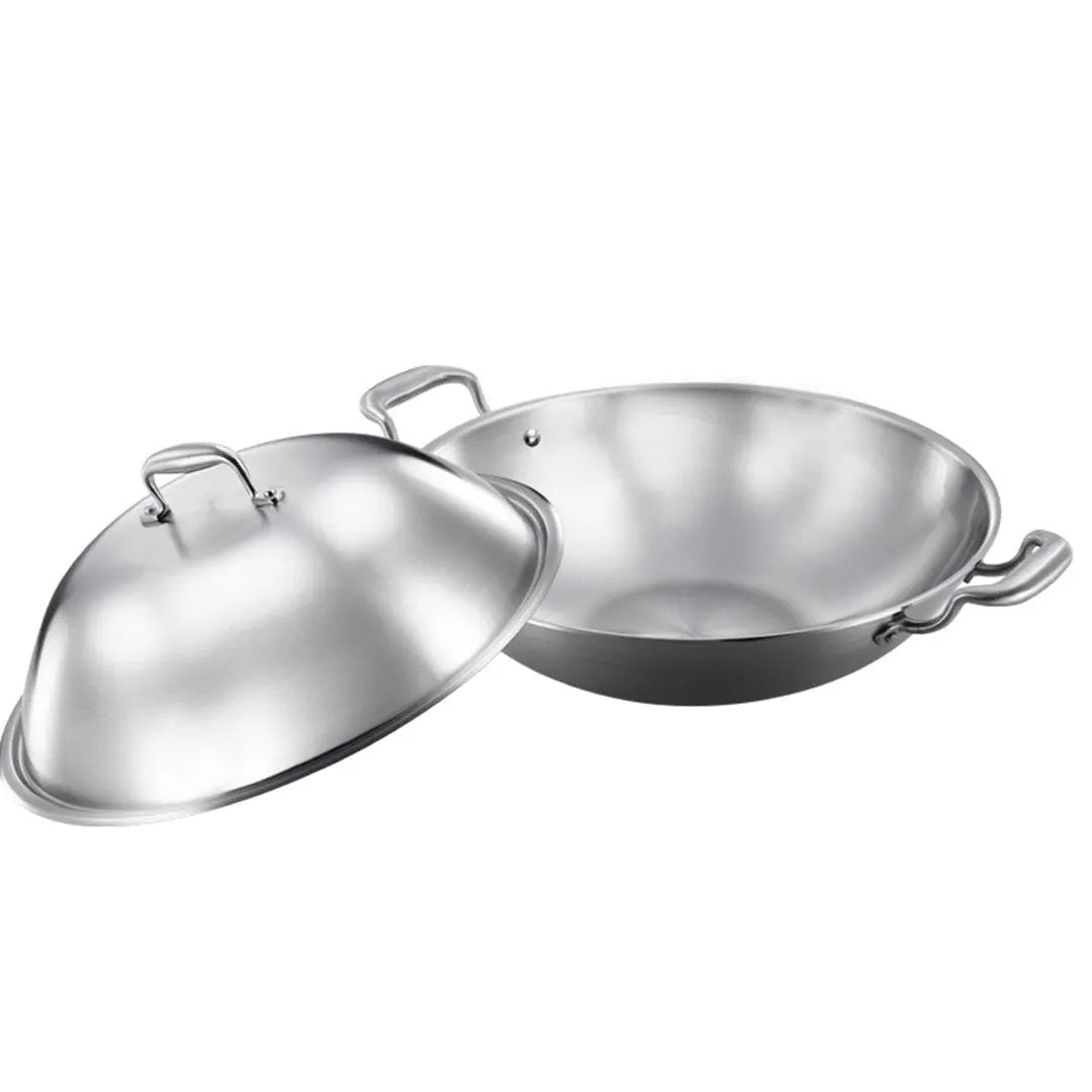 SOGA 3-Ply 42cm Stainless Steel Double Handle Wok Frying Fry Pan Skillet with Lid Soga