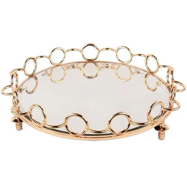 SOGA 38cm Bronze-Colored Round Mirror Glass Metal Tray Vanity Makeup Perfume Jewelry Organiser with Handles Soga