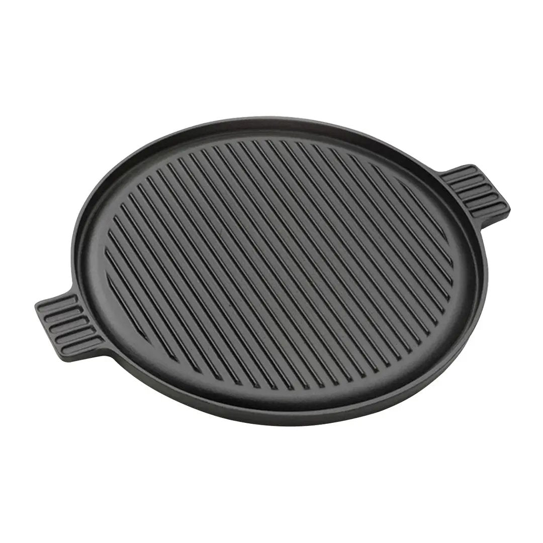 SOGA 43cm Round Ribbed Cast Iron Frying Pan Skillet Steak Sizzle Platter with Handle Soga