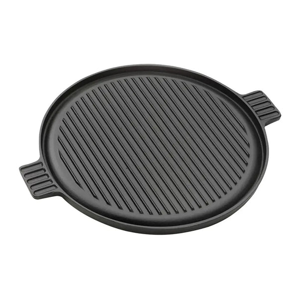 SOGA 43cm Round Ribbed Cast Iron Frying Pan Skillet Steak Sizzle Platter with Handle Soga