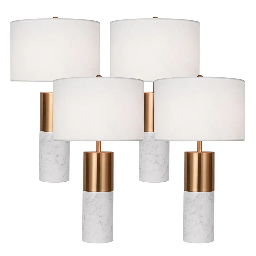 SOGA 4X 60cm White Marble Bedside Modern Desk Table Lamp Living Room Shade with Cylinder Base Soga