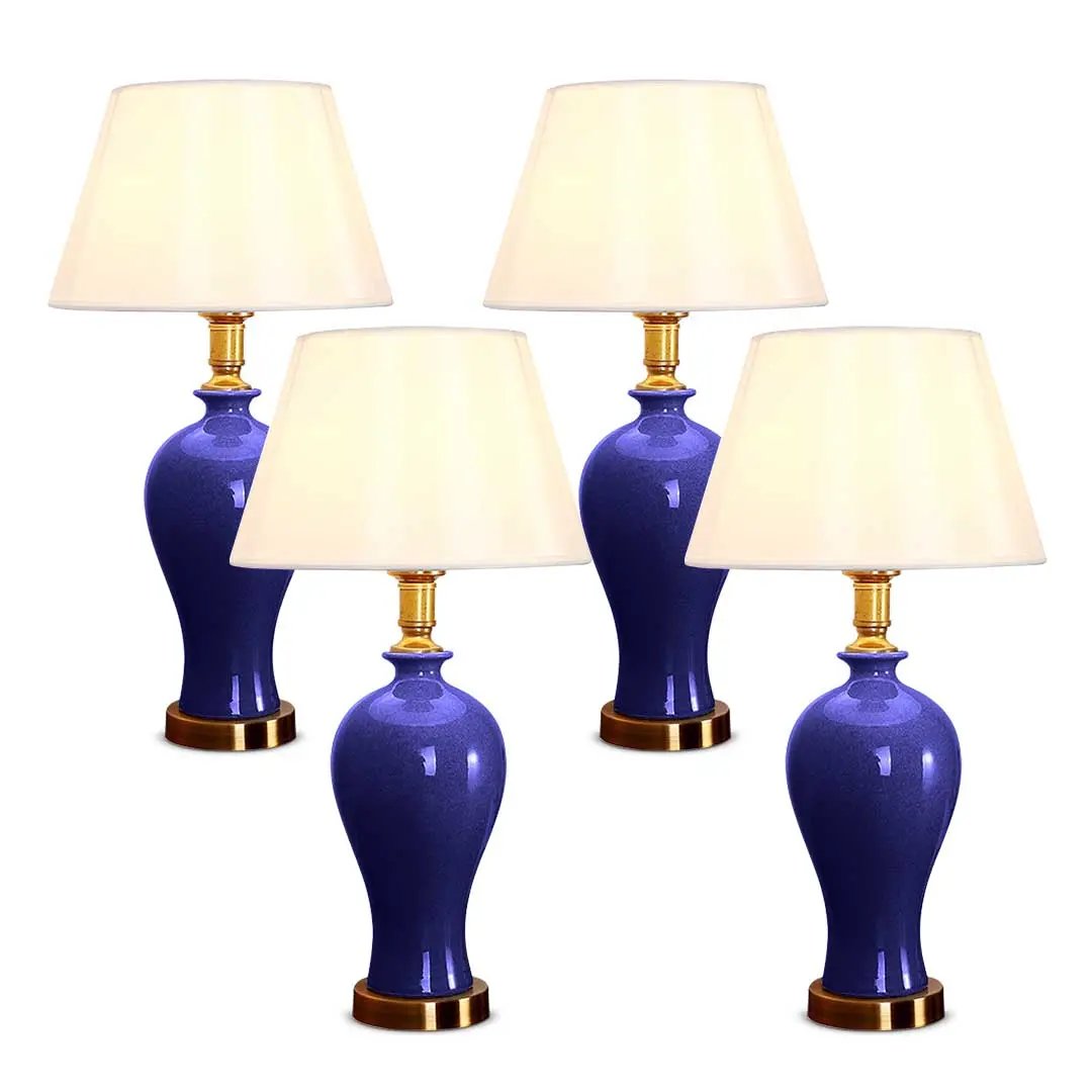 SOGA 4X Blue Ceramic Oval Table Lamp with Gold Metal Base Soga
