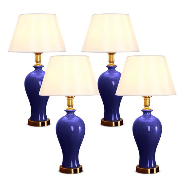SOGA 4X Blue Ceramic Oval Table Lamp with Gold Metal Base Soga