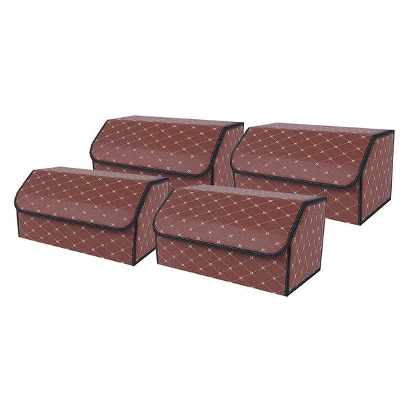 SOGA 4X Leather Car Boot Collapsible Foldable Trunk Cargo Organizer Portable Storage Box Coffee/Gold Stitch Large Soga