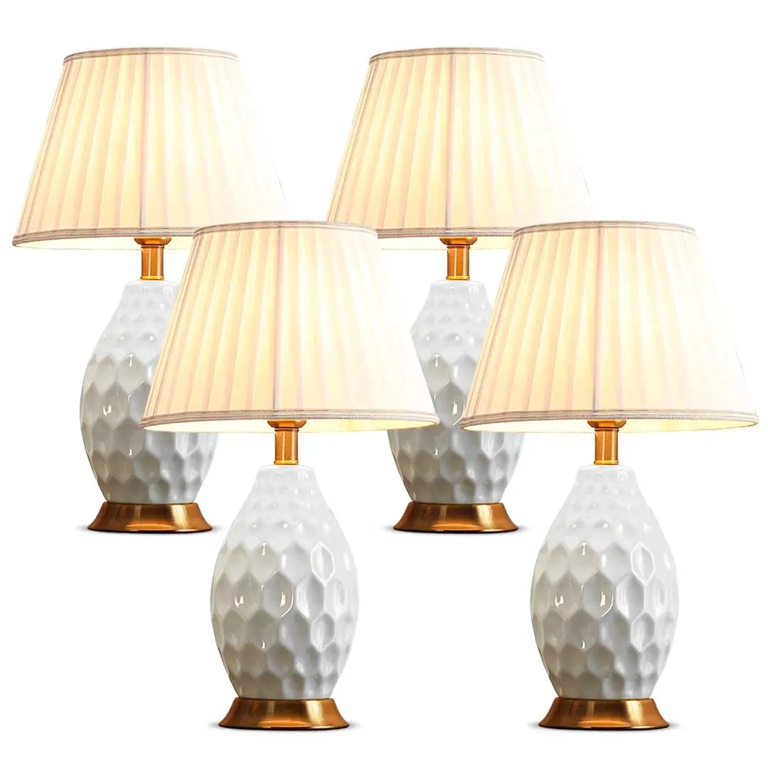 SOGA 4X Textured Ceramic Oval Table Lamp with Gold Metal Base White Soga