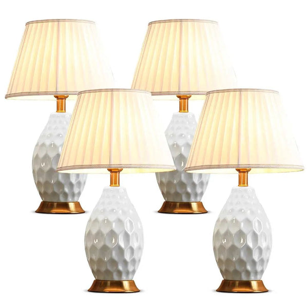 SOGA 4X Textured Ceramic Oval Table Lamp with Gold Metal Base White Soga