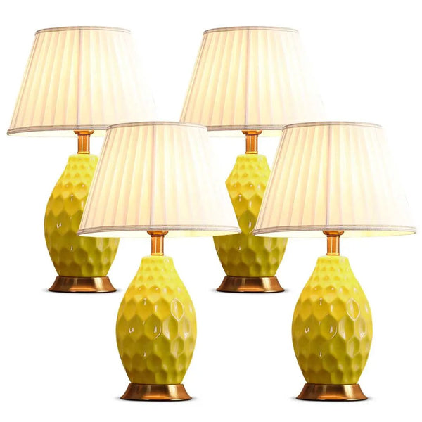 SOGA 4X Textured Ceramic Oval Table Lamp with Gold Metal Base Yellow Soga