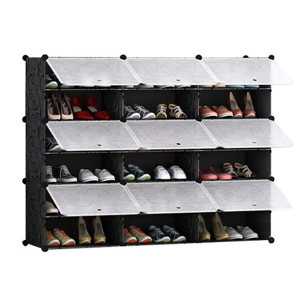 SOGA 6 Tier 3 Column Shoe Rack Organizer Sneaker Footwear Storage Stackable Stand Cabinet Portable Wardrobe with Cover Soga