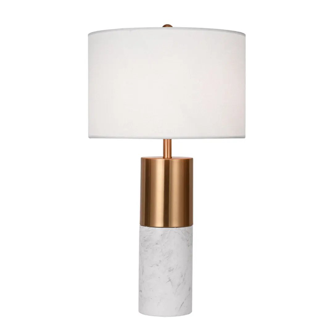 SOGA 60cm White Marble Bedside Modern Desk Table Lamp Living Room Shade with Cylinder Base Soga