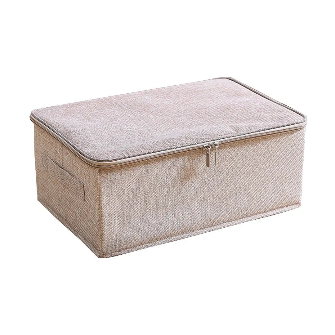 SOGA Beige Small Portable Double Zipper Storage Box Moisture Proof Clothes Basket Foldable Home Organiser Soga