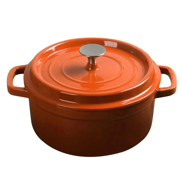 SOGA Cast Iron 24cm Enamel Porcelain Stewpot Casserole Stew Cooking Pot With Lid 3.6L Orange Soga