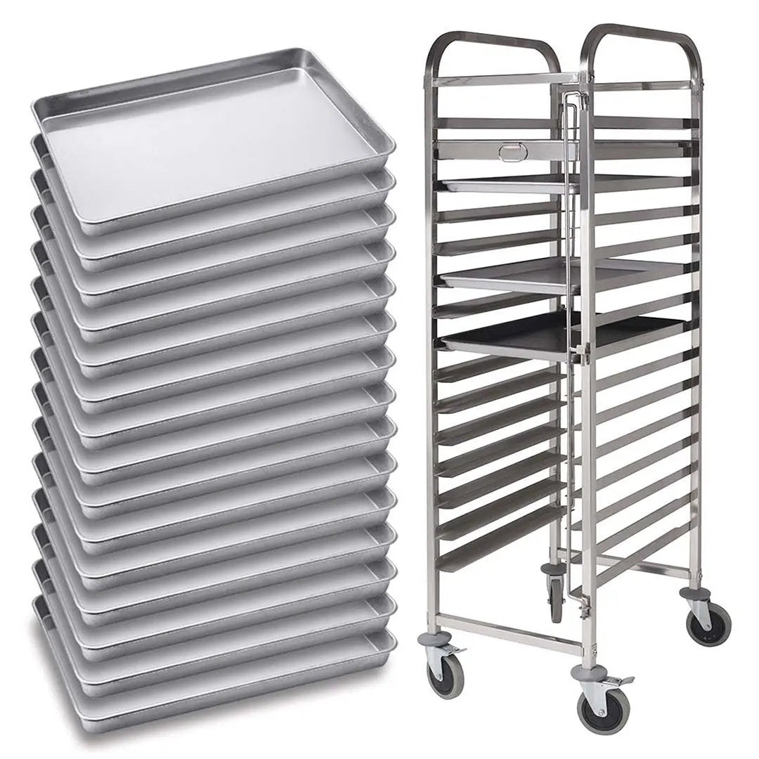 SOGA Gastronorm Trolley 15 Tier Stainless Steel with Aluminum Baking Pan Cooking Tray for Bakers Soga