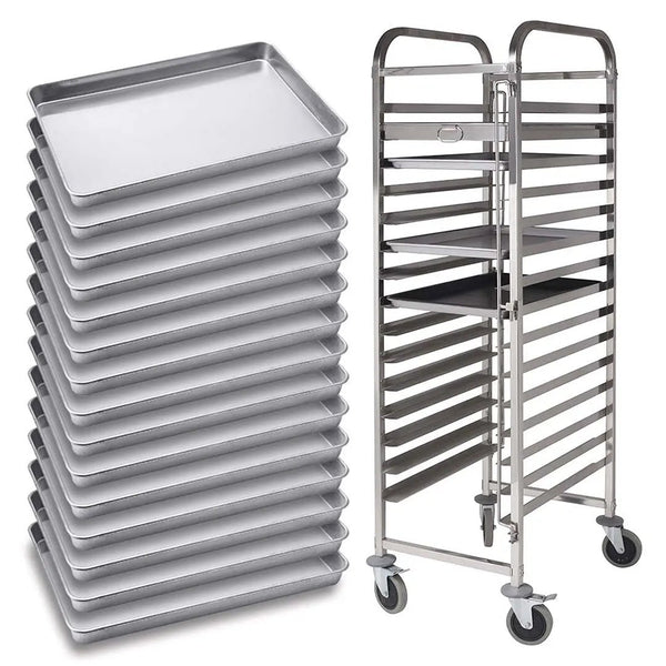 SOGA Gastronorm Trolley 15 Tier Stainless Steel with Aluminum Baking Pan Cooking Tray for Bakers Soga