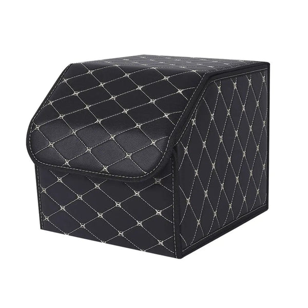 SOGA Leather Car Boot Collapsible Foldable Trunk Cargo Organizer Portable Storage Box Black/Gold Stitch Small Soga