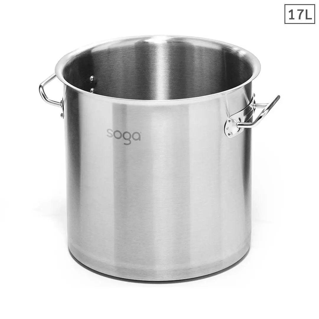 SOGA Stock Pot 17L Top Grade Thick Stainless Steel Stockpot 18/10 Without Lid Soga