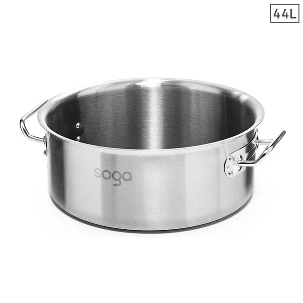 SOGA Stock Pot 44L Top Grade Thick Stainless Steel Stockpot 18/10 Without Lid Soga