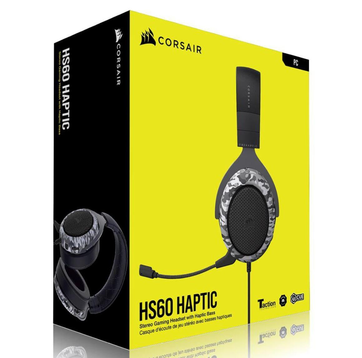 CORSAIR HS60 HAPTIC Stereo Gaming Headset with Haptic Bass - Black with Camouflage Black and White Headset Cover CORSAIR