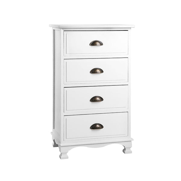 Artiss Vintage Bedside Table Chest 4 Drawers Storage Cabinet Nightstand White Deals499