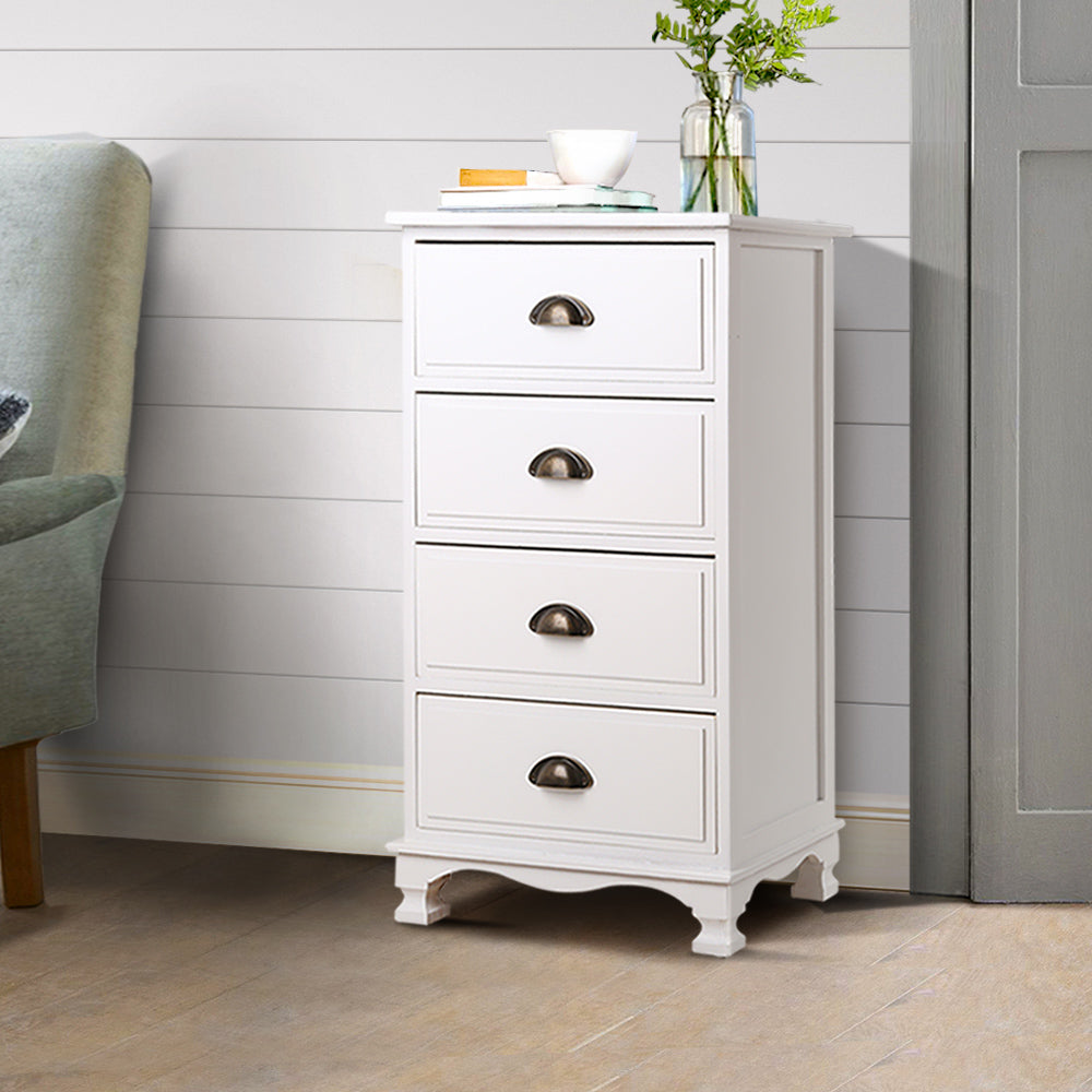 Artiss Vintage Bedside Table Chest 4 Drawers Storage Cabinet Nightstand White Deals499