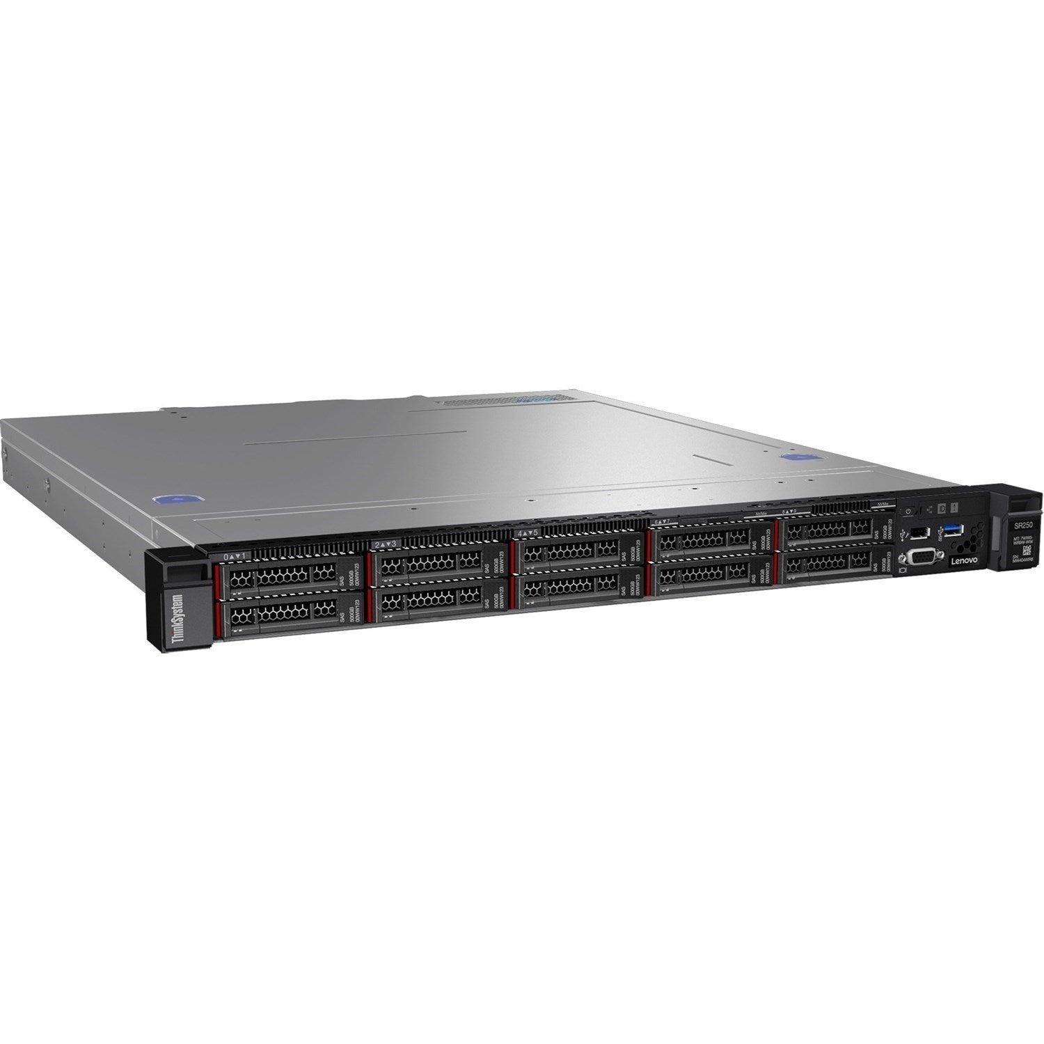 LENOVO ThinkSystem SR250 1U Rack Server, 1x Intel Xeon E-2126G 3.3GHz, 1 x8GB 1Rx8, SW RD, 4 x 3.5' HS Bays, 1x450W PSU, 3 Year Warranty LENOVO