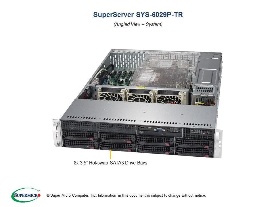 SUPERMICRO SuperServer 6029P-TR, 2U Rackmount, Dual Socket LGA3647, 16x DIMM, Intel C621, 2 x 1GBe, IMPI, 8x 3.5' HDD HS, 1100w RPSU SUPERMICRO