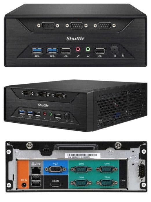 SHUTTLE XC60J Fanless 3L PC - Celeron J3355, 2x DDR3L SODIMM, 1x 2.5 or 3.5' HDD, M.2, 8x RS232, 1x VGA + 1x HDMI, USB3.0, WLAN optional, VESA optiona SHUTTLE
