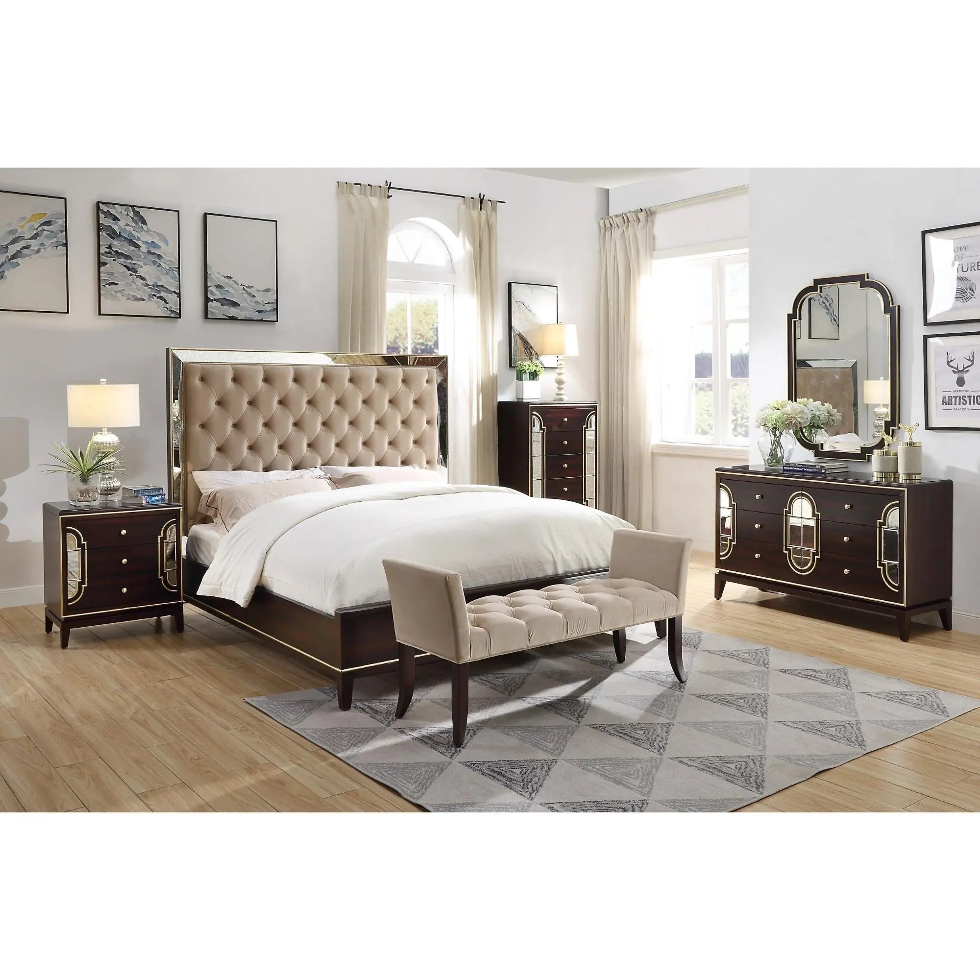 Scarlet 4pc King Bed Frame Bedroom Suite Timber Bedside Tallboy Package Set Deals499