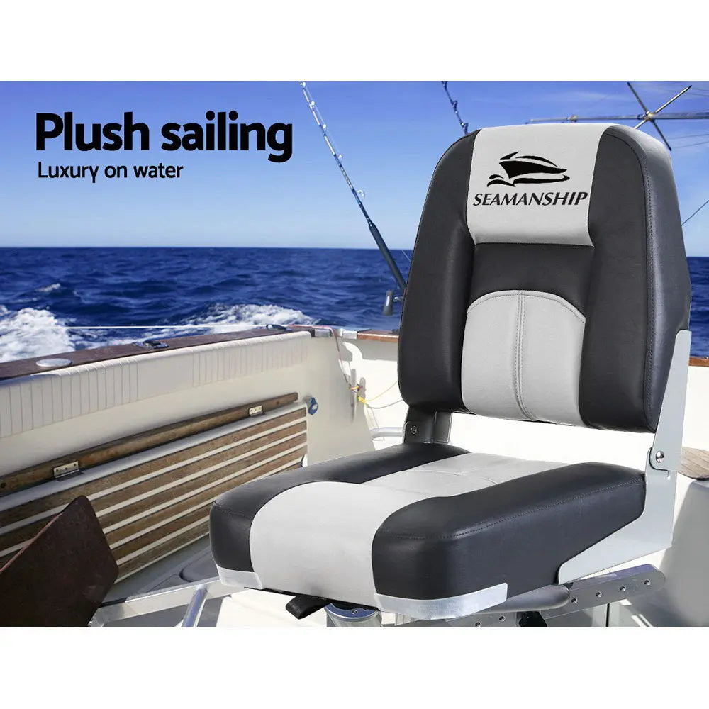Seamanship 2X Folding Boat Seats Seat Marine Seating Set Swivels All Weather Deals499