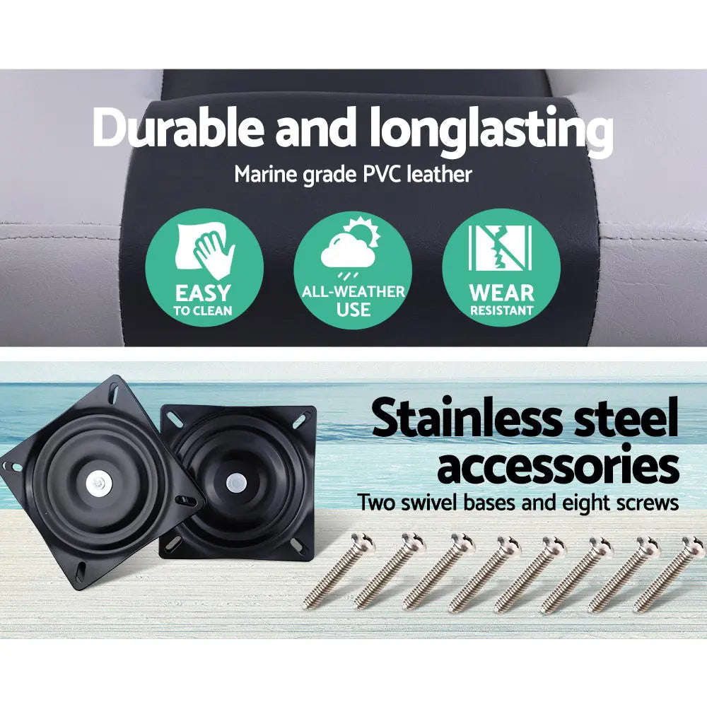 Seamanship Set of 2 Folding Boat Seats Seat Marine Seating Set Swivels All Weather Charcoal & Grey Deals499