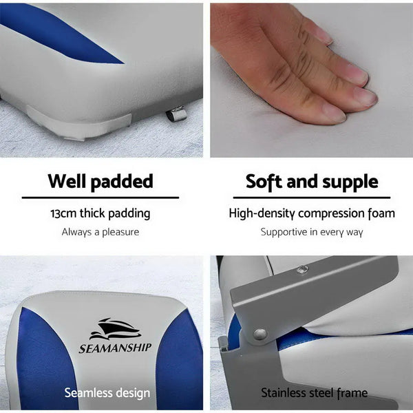 Seamanship Set of 2 Folding Swivel Boat Seats - Grey & Blue Deals499