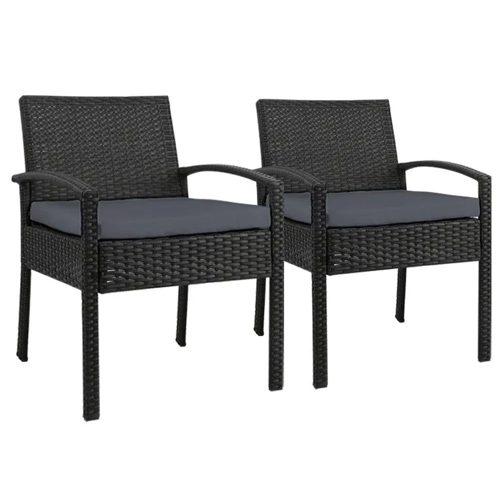 Set of 2 Outdoor Dining Chairs Wicker Chair Patio Garden Furniture Lounge Setting Bistro Set Cafe Cushion Gardeon Black Deals499