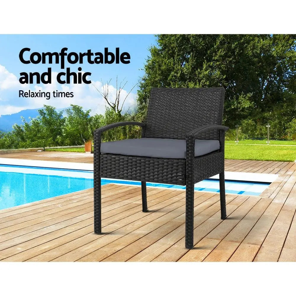Set of 2 Outdoor Dining Chairs Wicker Chair Patio Garden Furniture Lounge Setting Bistro Set Cafe Cushion Gardeon Black Deals499