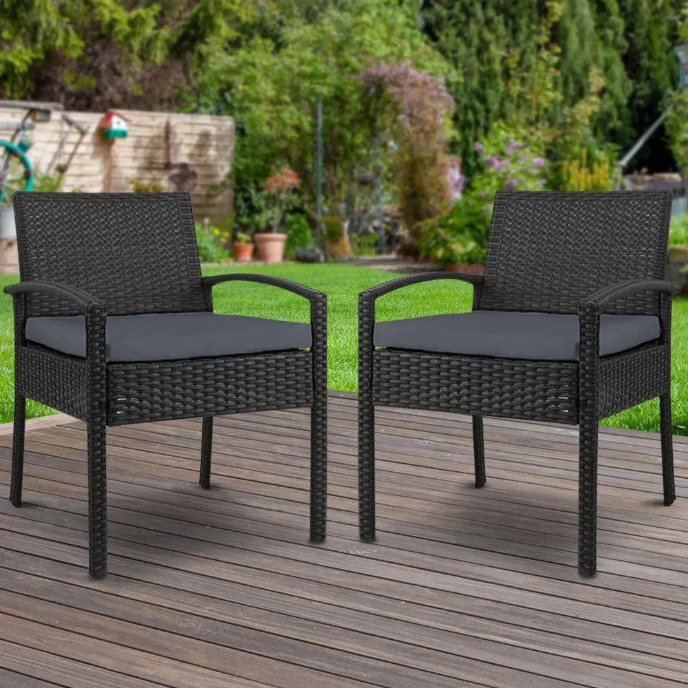 Set of 2 Outdoor Dining Chairs Wicker Chair Patio Garden Furniture Lounge Setting Bistro Set Cafe Cushion Gardeon Black Deals499