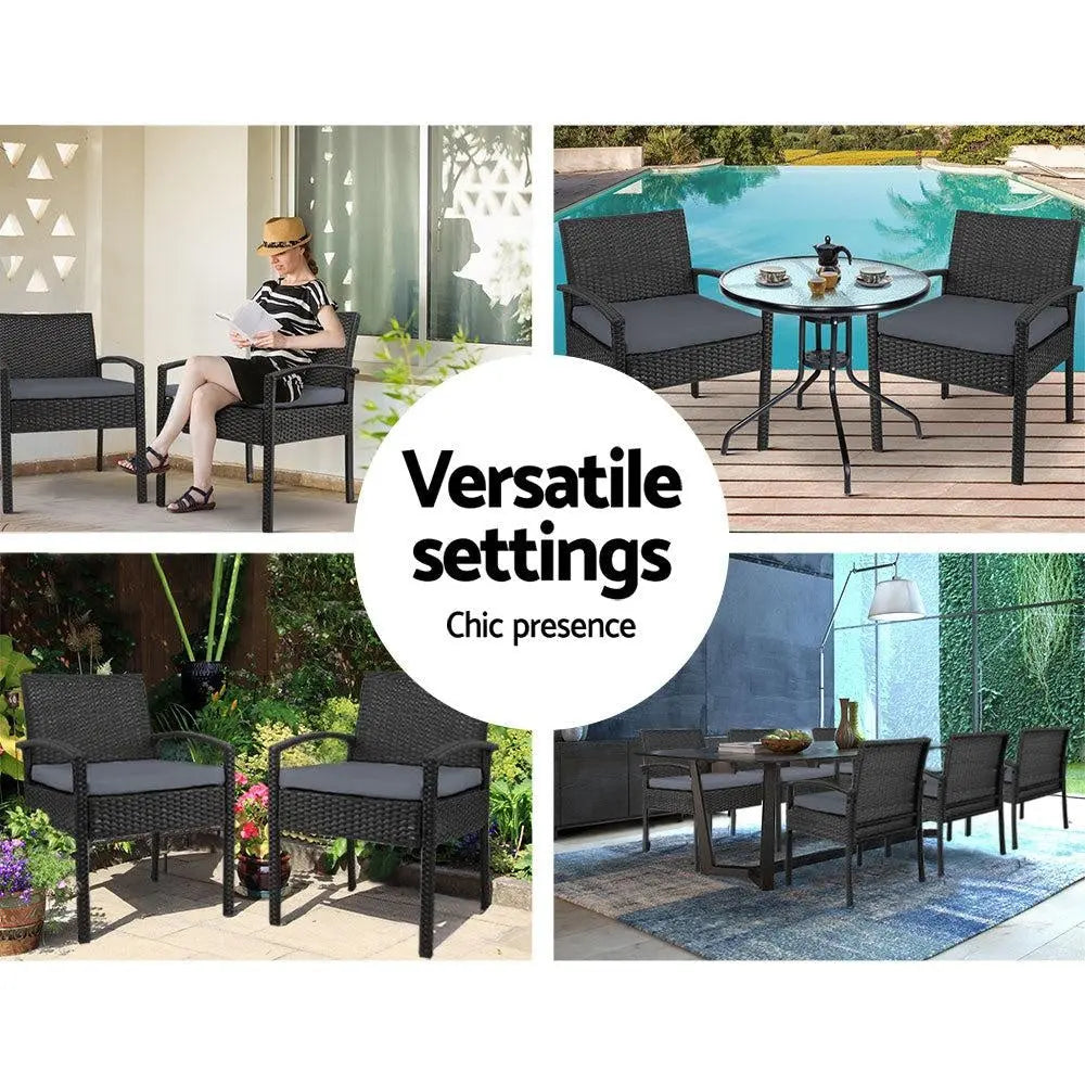 Set of 2 Outdoor Dining Chairs Wicker Chair Patio Garden Furniture Lounge Setting Bistro Set Cafe Cushion Gardeon Black Deals499
