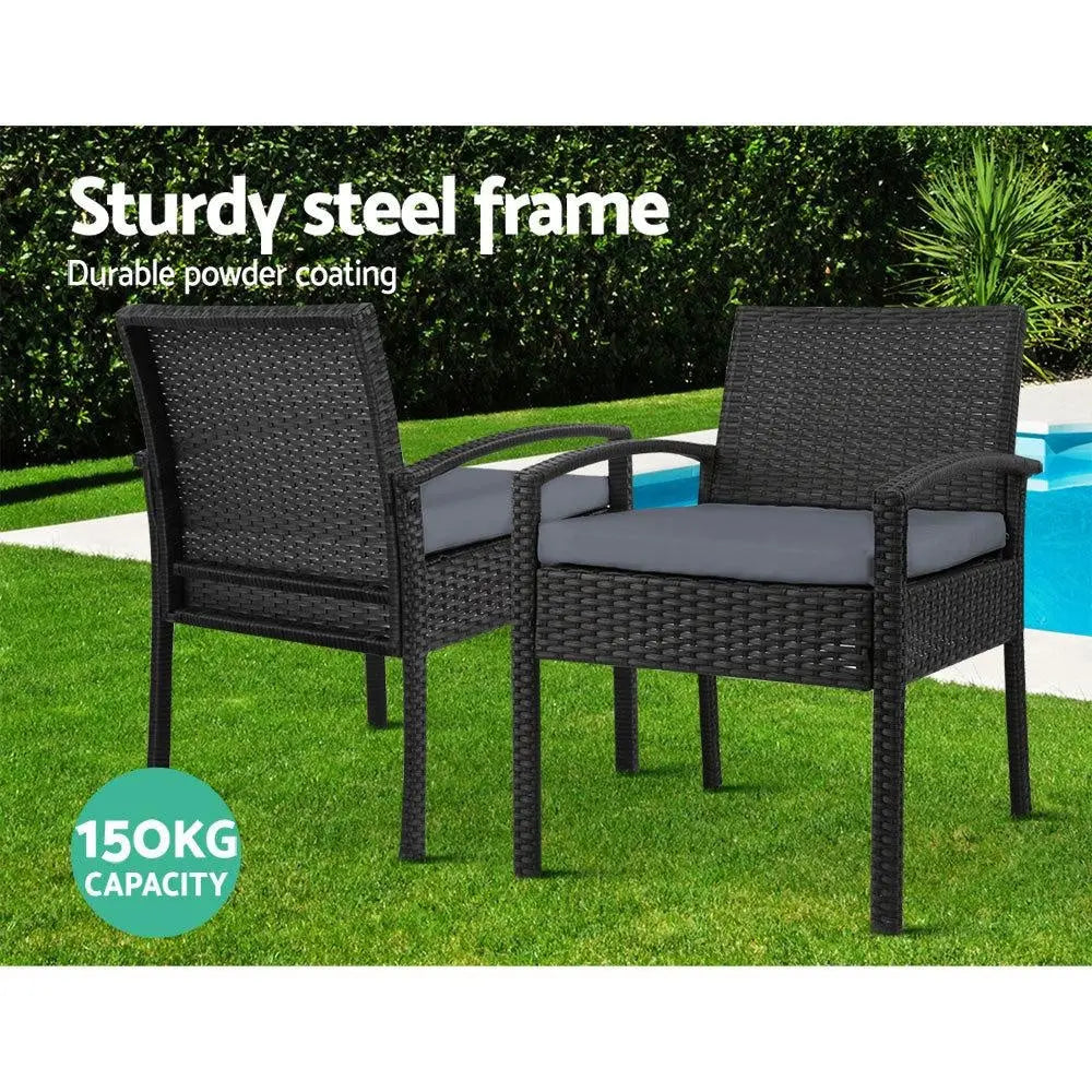 Set of 2 Outdoor Dining Chairs Wicker Chair Patio Garden Furniture Lounge Setting Bistro Set Cafe Cushion Gardeon Black Deals499