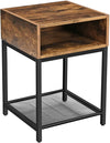 Side Table with Open Compartment and Mesh Shelf Rustic Brown and Black Deals499