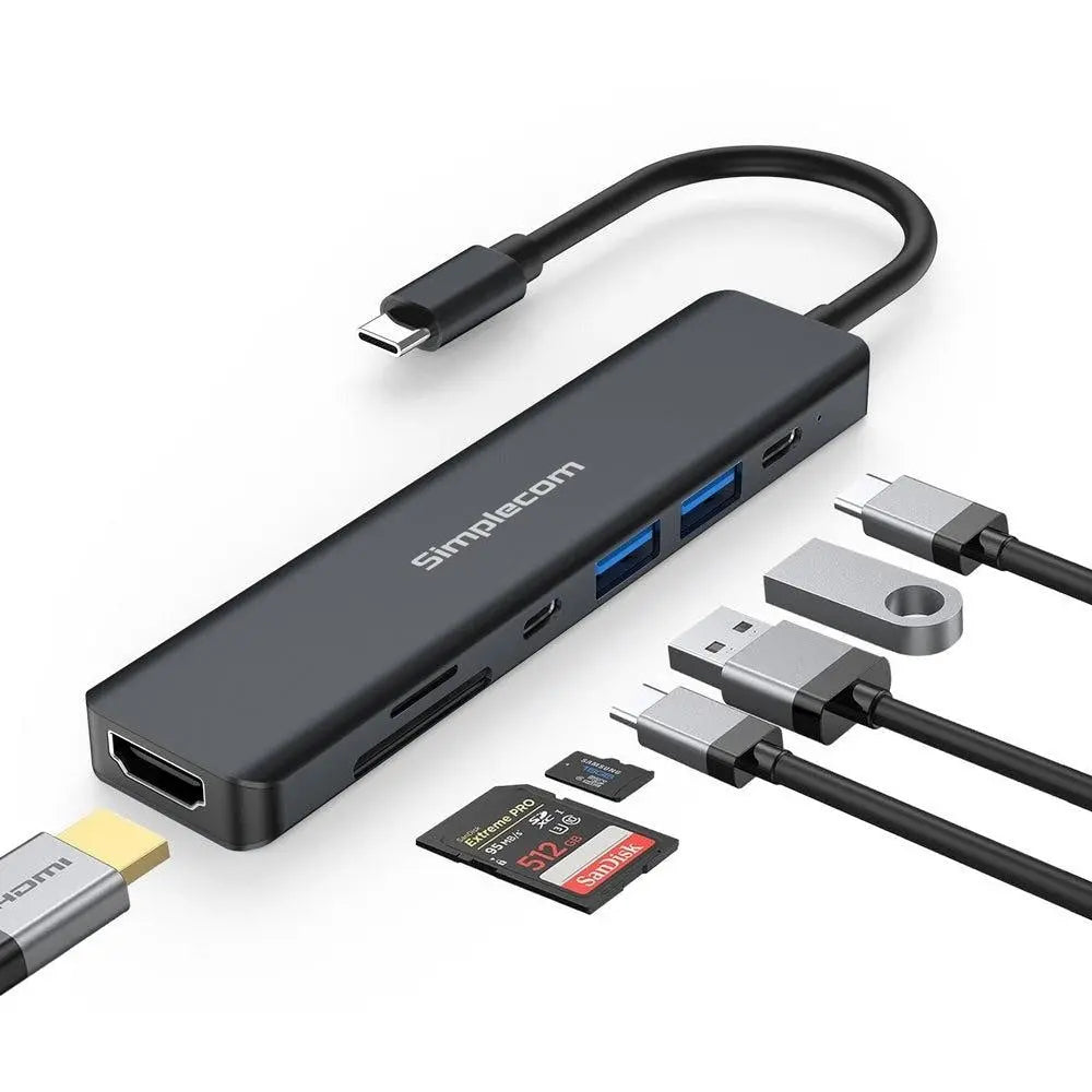 Simplecom CH570 USB-C 7-in-1 Multiport Adapter Hub USB 3.0 HDMI 4K SD Card Reader Deals499