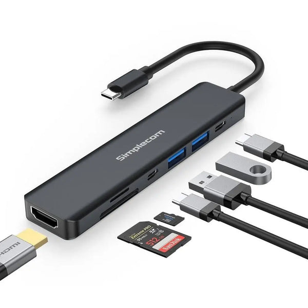 Simplecom CH570 USB-C 7-in-1 Multiport Adapter Hub USB 3.0 HDMI 4K SD Card Reader Deals499