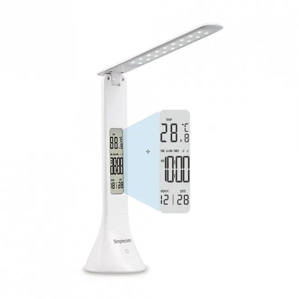 Simplecom EL610 LED Mini Desk Lamp Rechargeable with Digital Clock, Temperature Display SIMPLECOM