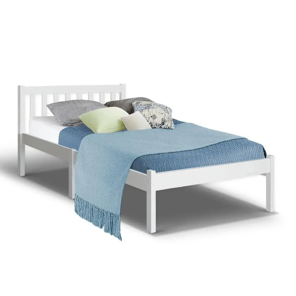 Single Size Wooden Bed Frame - White Deals499