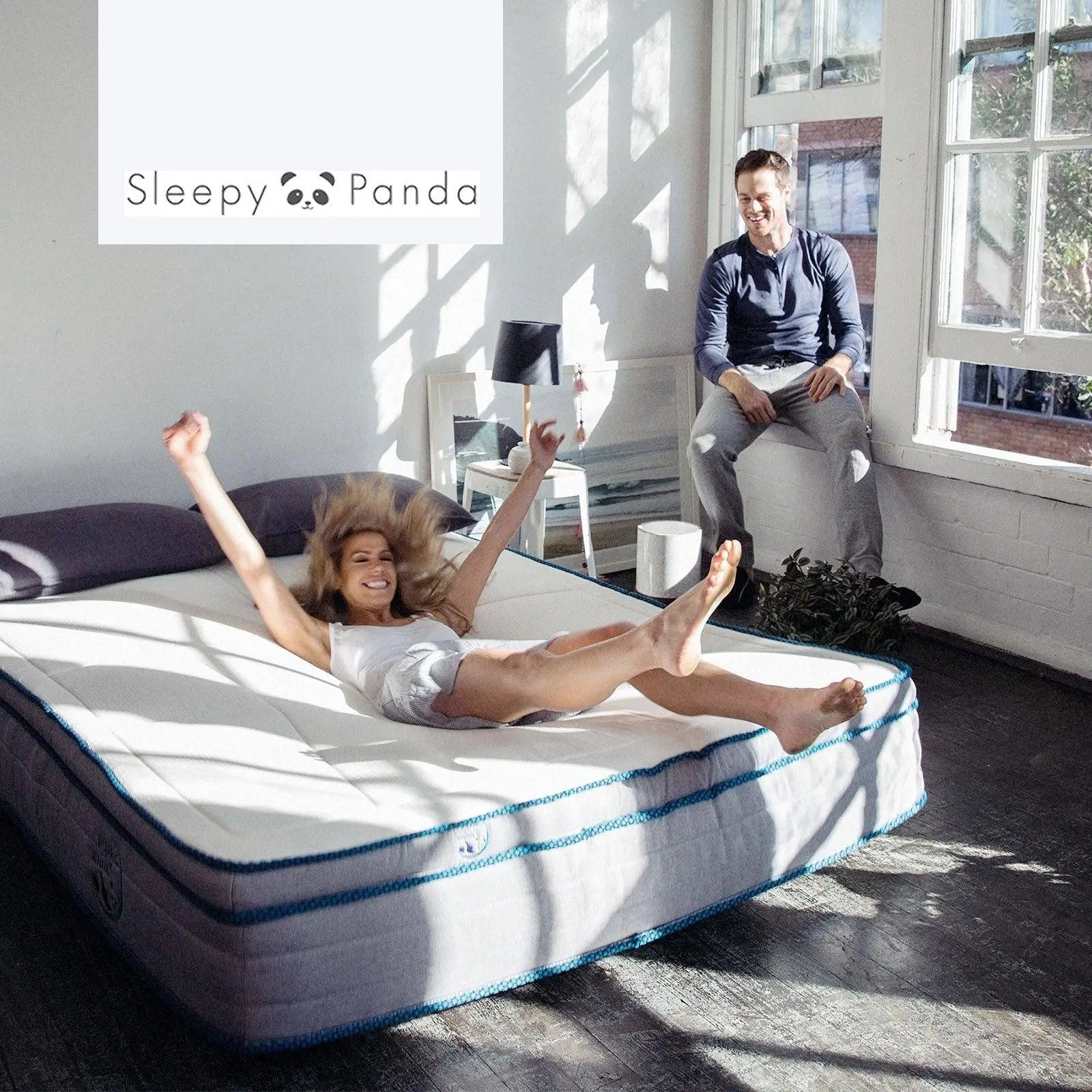 Sleepy Panda Mattress 5 Zone Pocket Spring EuroTop Medium Firm 30cm Thickness White, Grey, Blue King Deals499