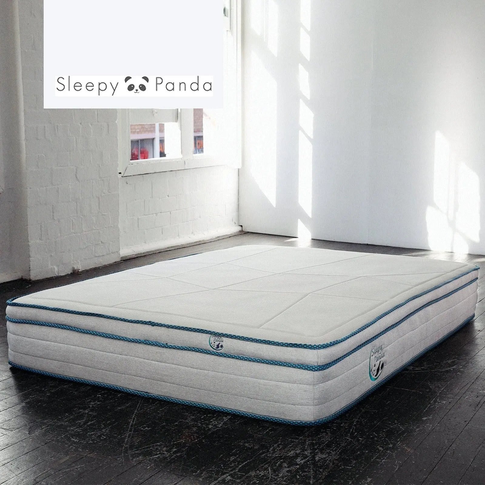 Sleepy Panda Mattress 5 Zone Pocket Spring EuroTop Medium Firm 30cm Thickness White, Grey, Blue King Deals499