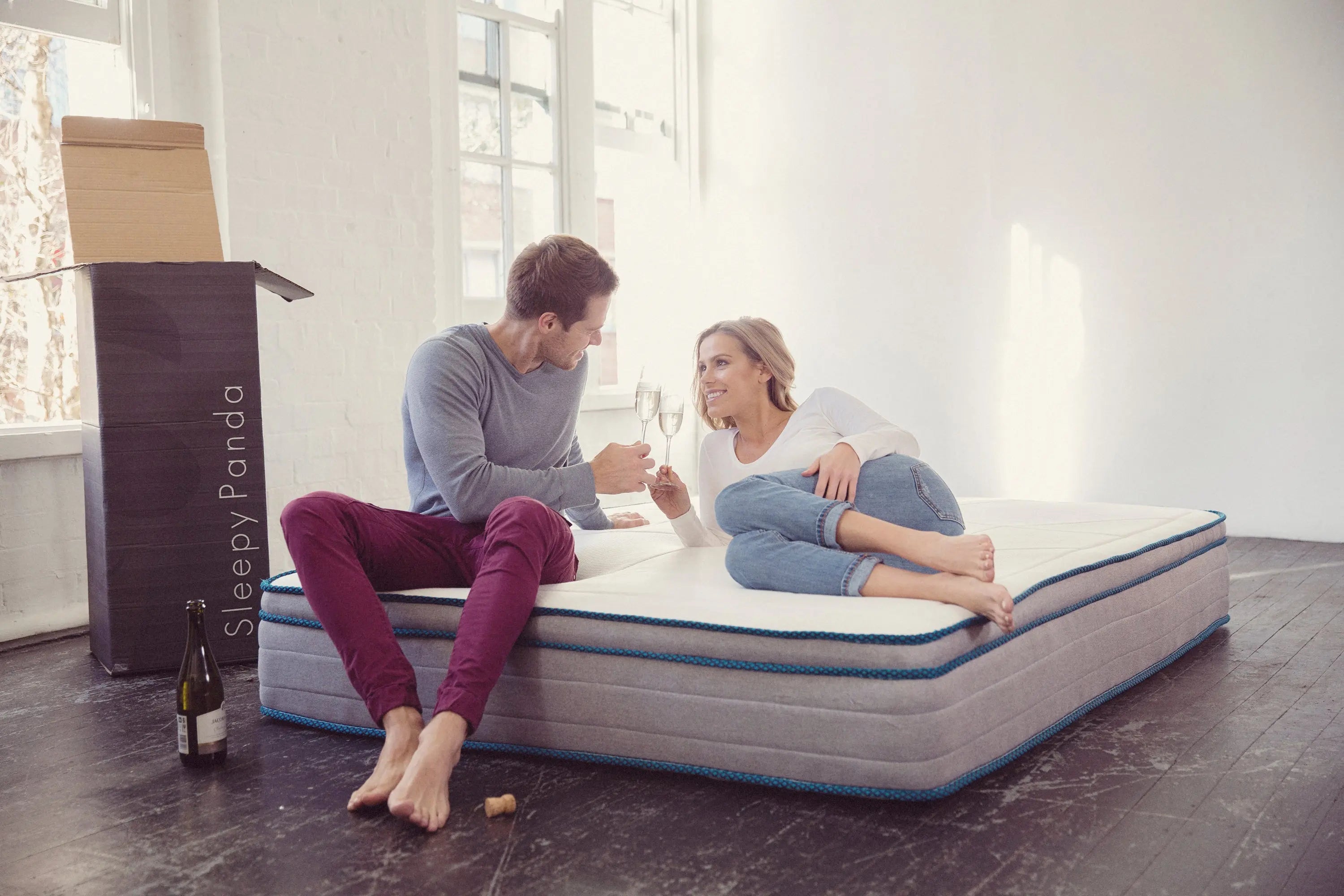 Sleepy Panda Mattress 5 Zone Pocket Spring EuroTop Medium Firm 30cm Thickness White, Grey, Blue Single Deals499