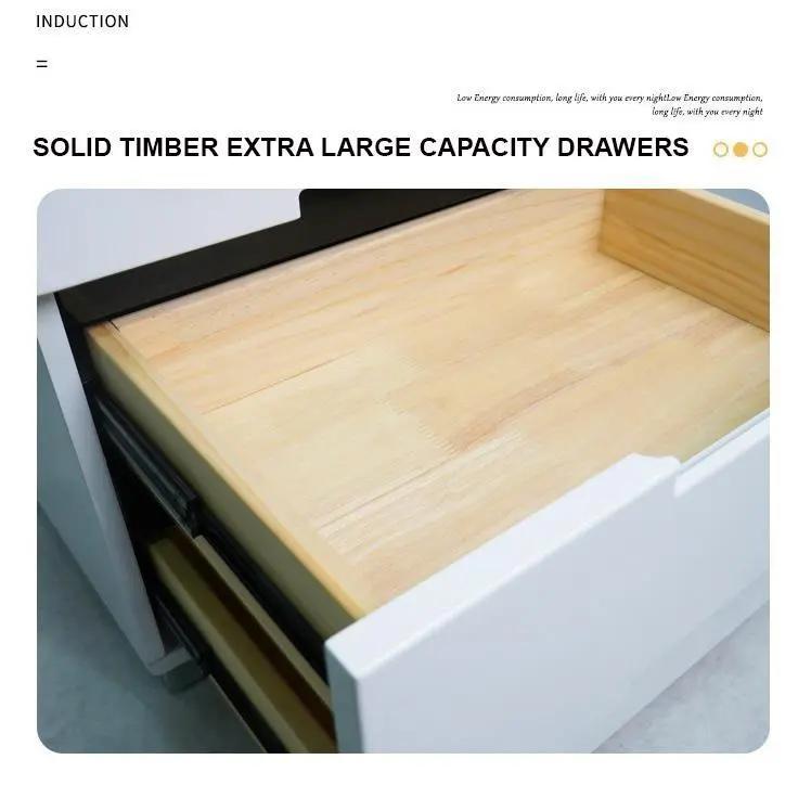 Smart Bedside Tables Side 3 Drawers Wireless Charging Nightstand LED Light USB Right Hand Connection Deals499