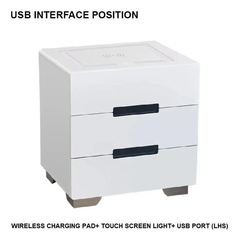 Smart Bedside Tables Side 3 Drawers Wireless Charging USB Left Hand Nightstand LED Light AU Black Deals499