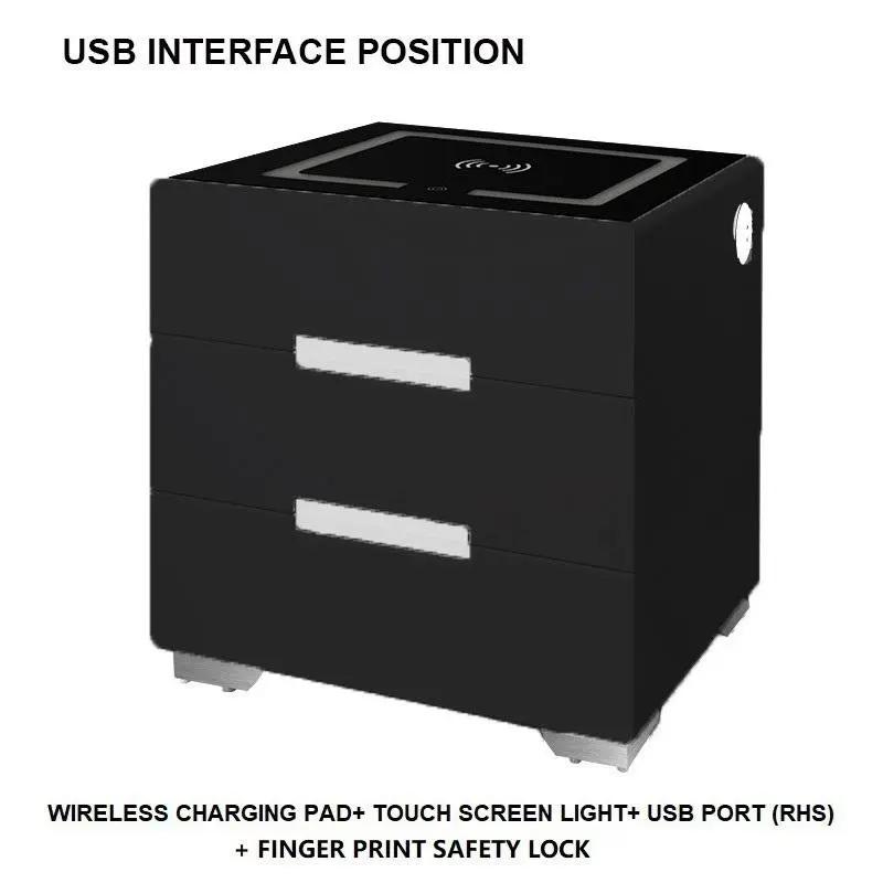 Smart Bedside Tables Side 3 Drawers Wireless Charging USB Left Hand Nightstand LED Light AU Deals499