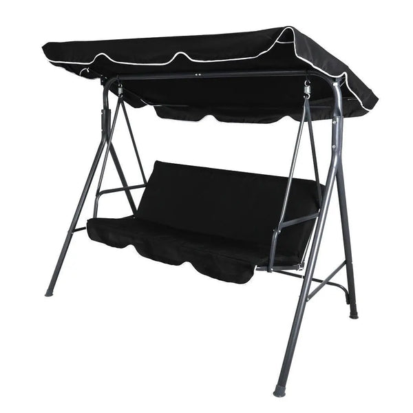 Swing Chair Hammock Outdoor Furniture Garden Canopy Cushion 3 Seater Seat Black Deals499